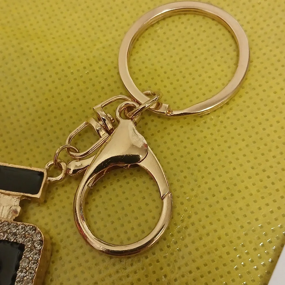 NUMBER 5 PARFUME BOTTLE, Elegant Black, Gold And Rhinestoned Bag Charm/Keychain